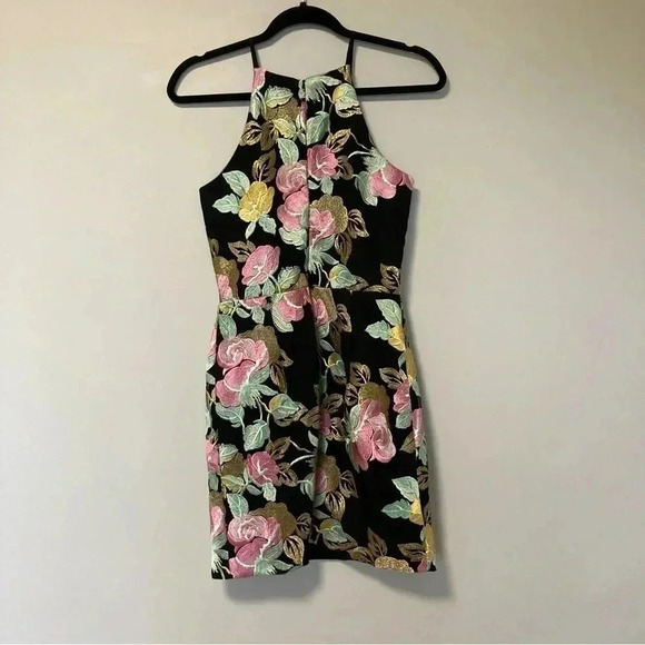 Dress the Population black  halter embroidered floral dress - Picture 3 of 7